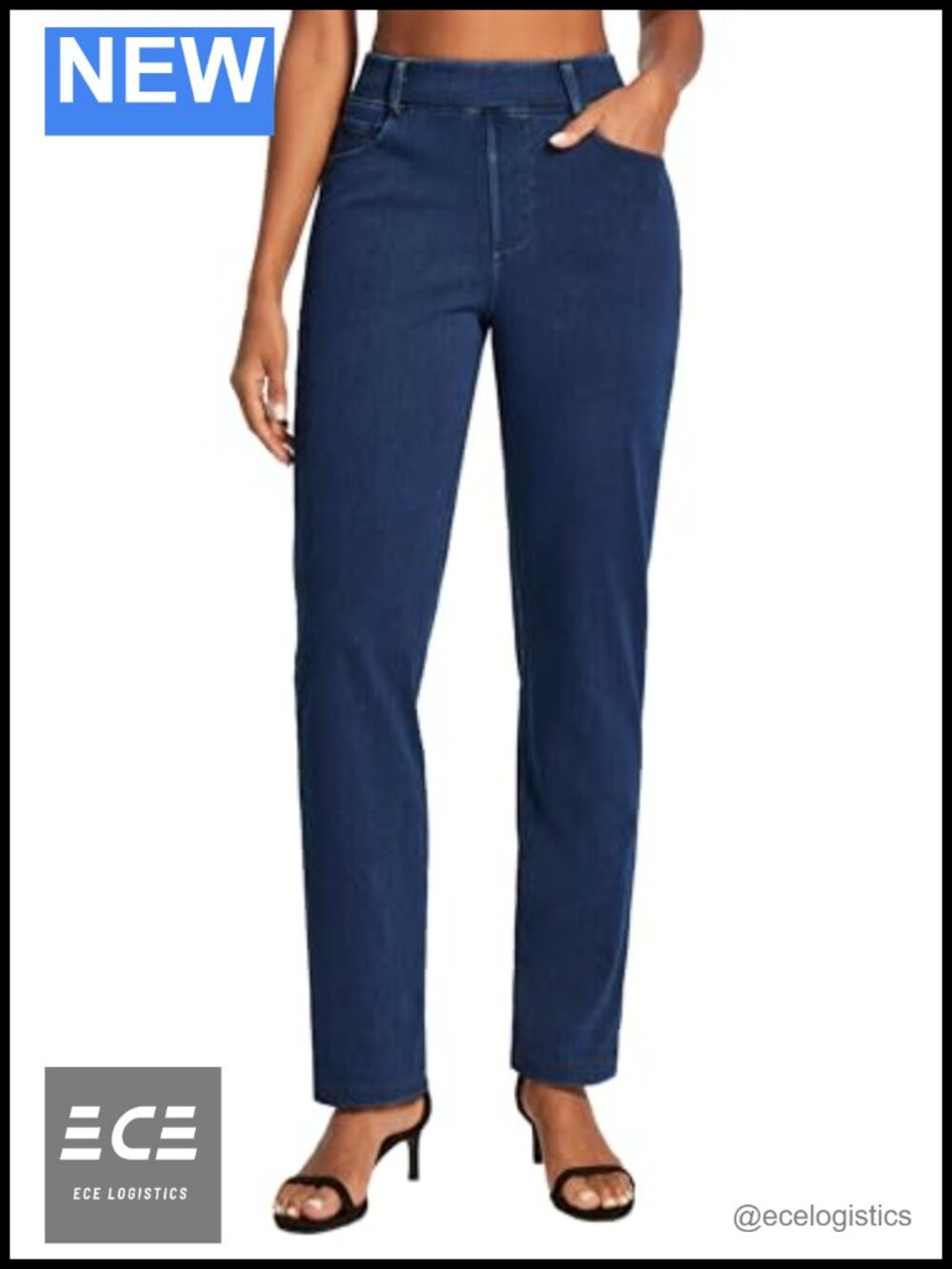 Stretchy Straight Leg Pull On High Waisted Jeans